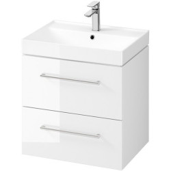 Elegancka Szafka Łazienkowa LARGA 60 Biała z Umywalką i Chromowanym Uchwytom