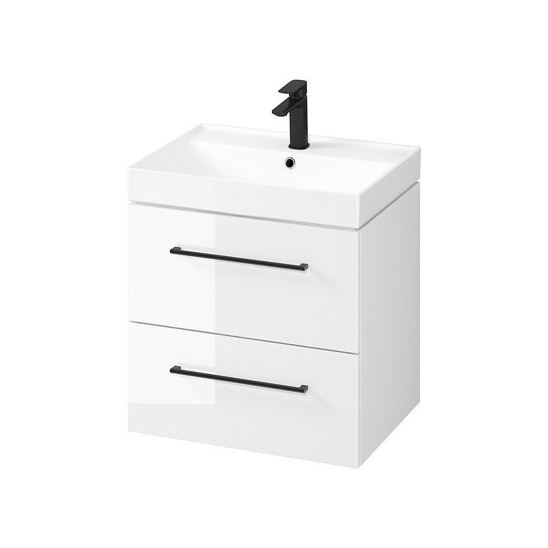 Nowoczesna szafka łazienkowa LARGA 60 z białą umywalką i czarnym uchwytem - elegancja i styl