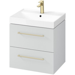 Szafka Łazienkowa LARGA 60 cm z Umywalką, Stylowy Szary Design, Pozłacane Uchwyty