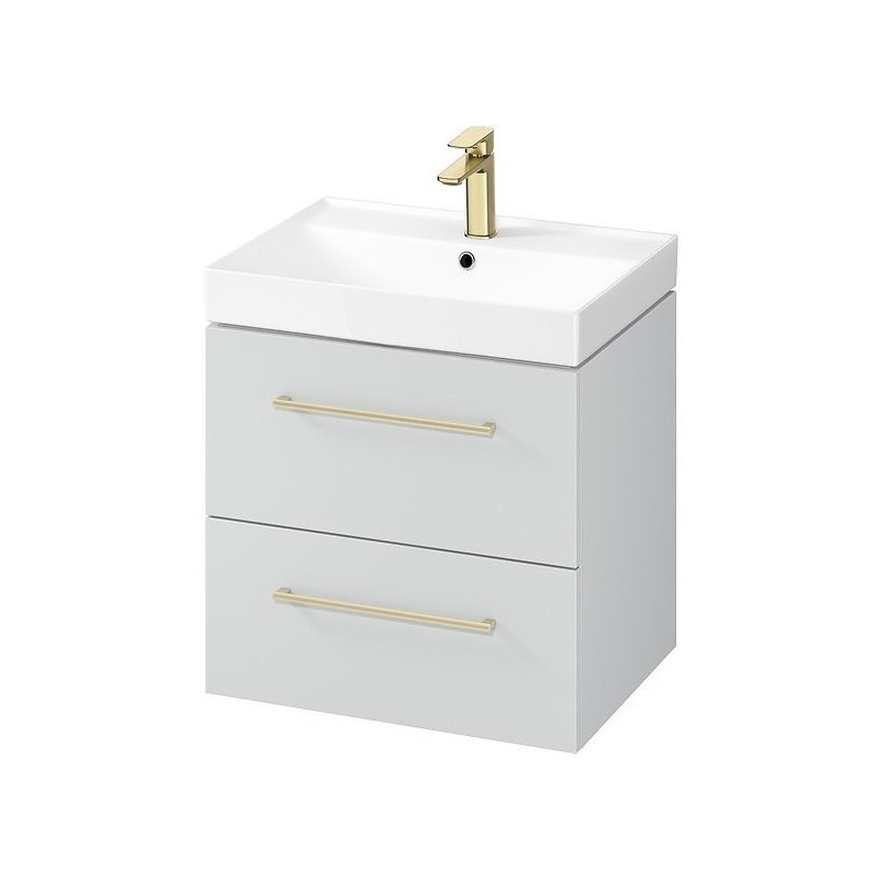 Szafka Łazienkowa LARGA 60 cm z Umywalką, Stylowy Szary Design, Pozłacane Uchwyty