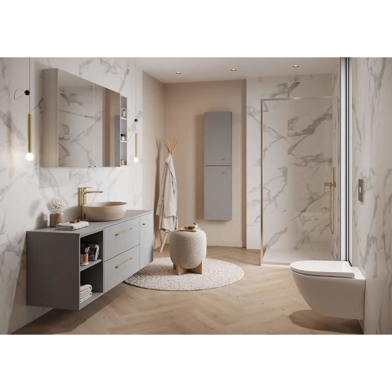 Szafka Łazienkowa LARGA 60 cm z Umywalką, Stylowy Szary Design, Pozłacane Uchwyty