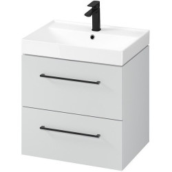 Stylowa szafka LARGA 60 z umywalką, szara z czarnym uchwytem