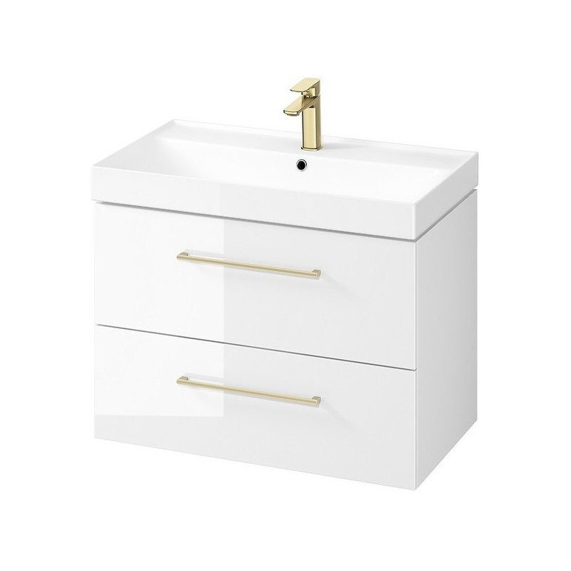 Elegancka Szafka Łazienkowa 80cm z Białą Umywalką i Złotym Uchwytrem - Styl i Funkcjonalność!