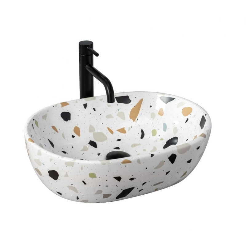 Stylowa Umywalka Nablatowa Amelia Terazzo 48x34,5 - Elegancja w Twojej Łazience!