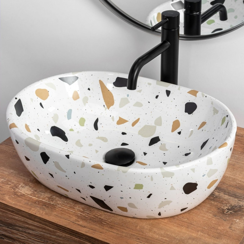 Stylowa Umywalka Nablatowa Amelia Terazzo 48x34,5 - Elegancja w Twojej Łazience!