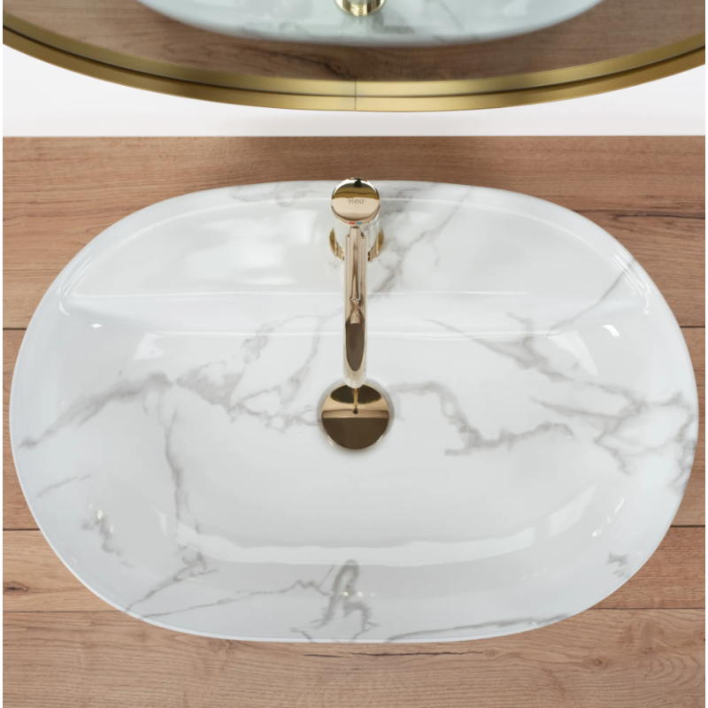 Elegancka Umywalka Nablatowa Aura 61 z Połyskiem - Nowoczesny Design Marmo