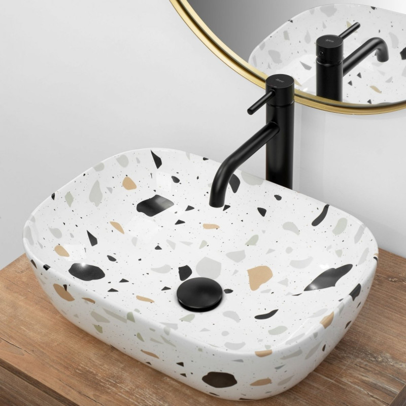 Stylowa Umywalka Nablatowa Belinda Terazzo 46x32 cm - Elegancja i Jakość w Twojej Łazience