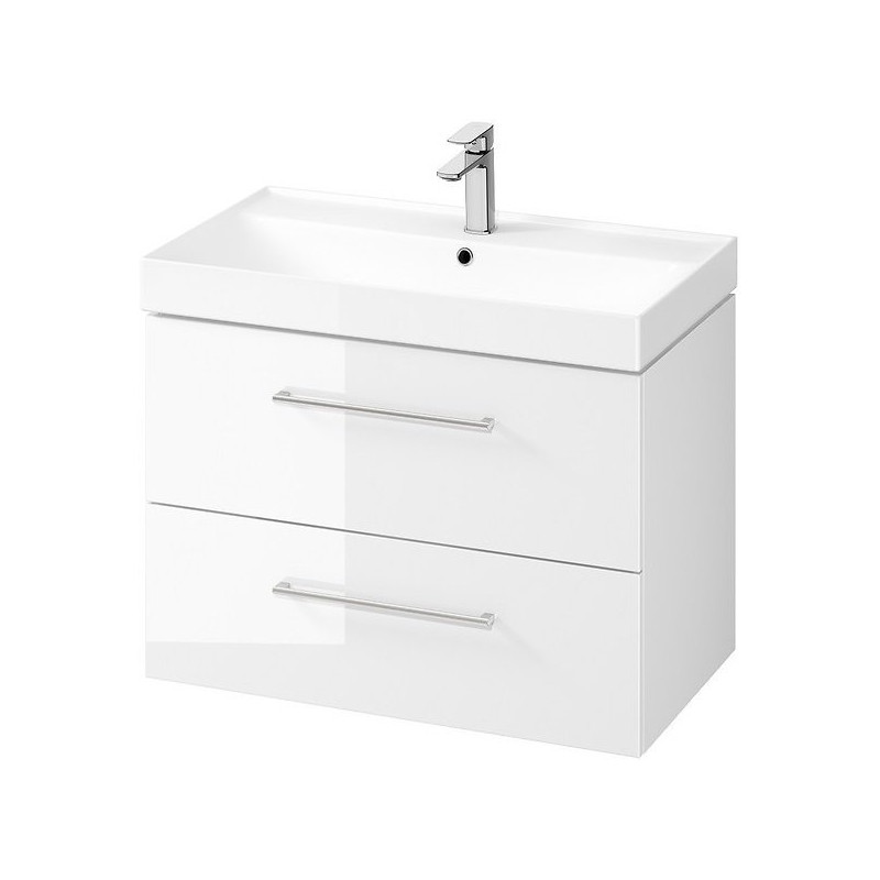 Elegancka Szafka Łazienkowa LARGA 80 z Chromowanymi Uchwytami i Białą Umywalką