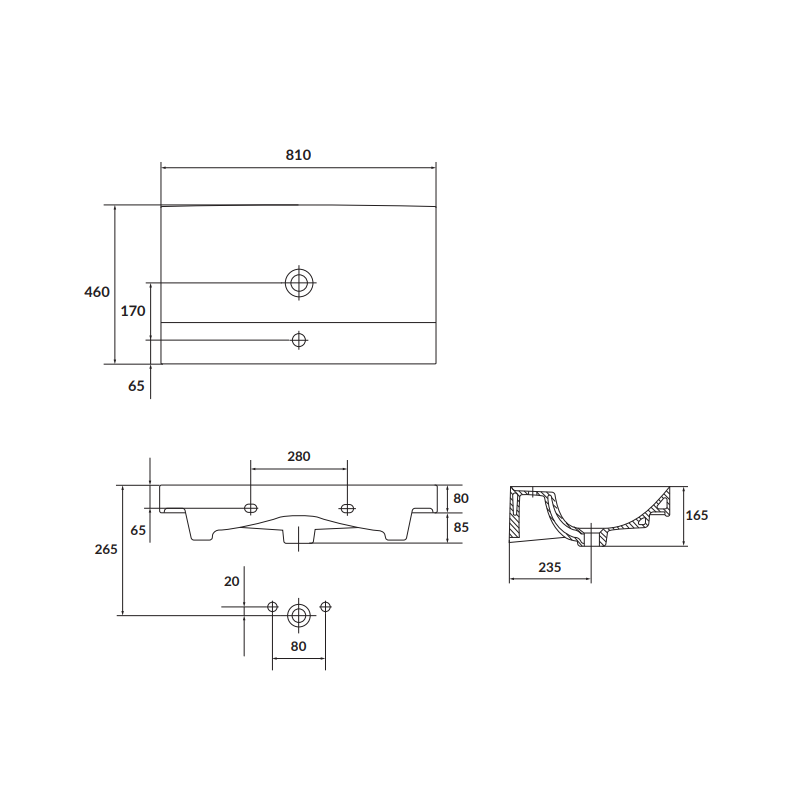 Elegancka szafka LARGA 80 z umywalką, złoty uchwyt, nowoczesny styl