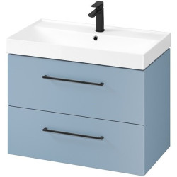 Stylowa szafka LARGA 80 z niebieską umywalką i czarnym uchwytem - nowoczesny design!