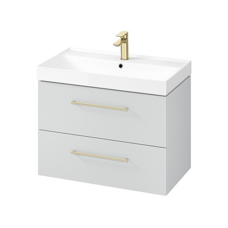 Elegancka szafka z umywalką 80 cm, szara z złotym uchwytem - luksus do Twojej łazienki