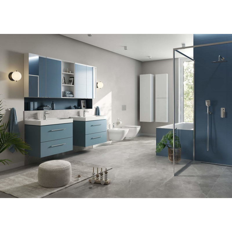 Elegancka Szafka Niebieska z Umywalką LARGA 80 z Chromowanym Uchwytrem