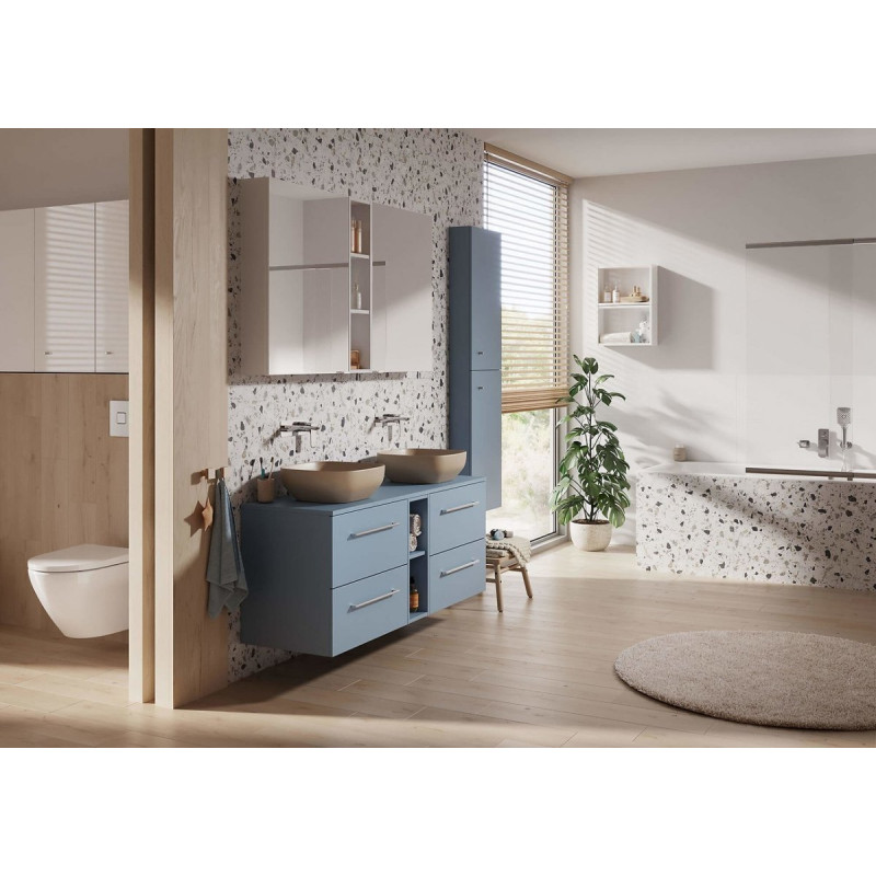 Stylowa szafka LARGA 80 z niebieską umywalką i czarnym uchwytem - nowoczesny design!