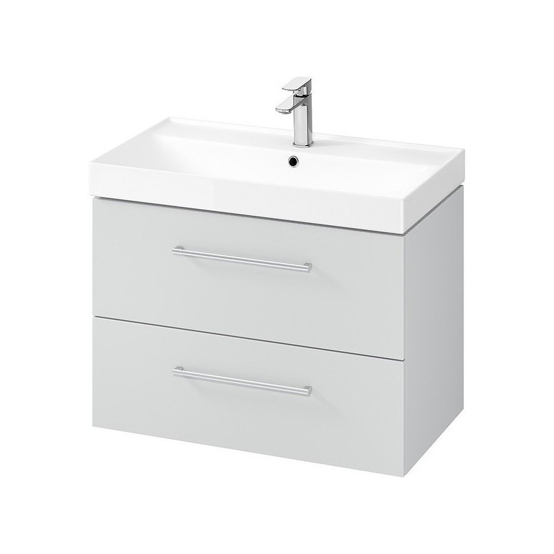 Szafka łazienkowa LARGA 80 z chromowanymi uchwytami i umywalką, nowoczesna elegancja