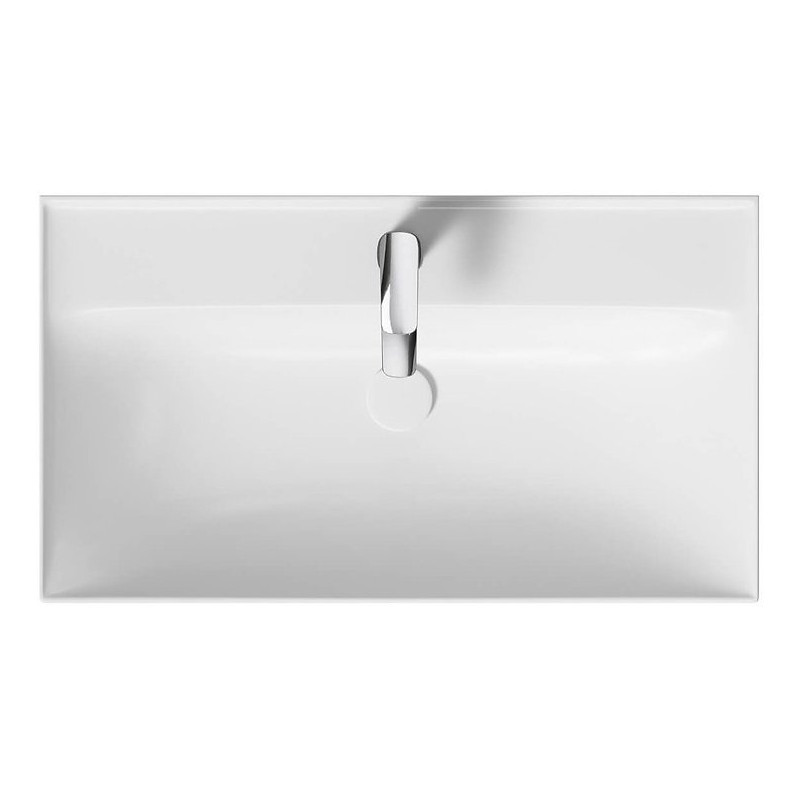 Szafka łazienkowa LARGA 80 z chromowanymi uchwytami i umywalką, nowoczesna elegancja