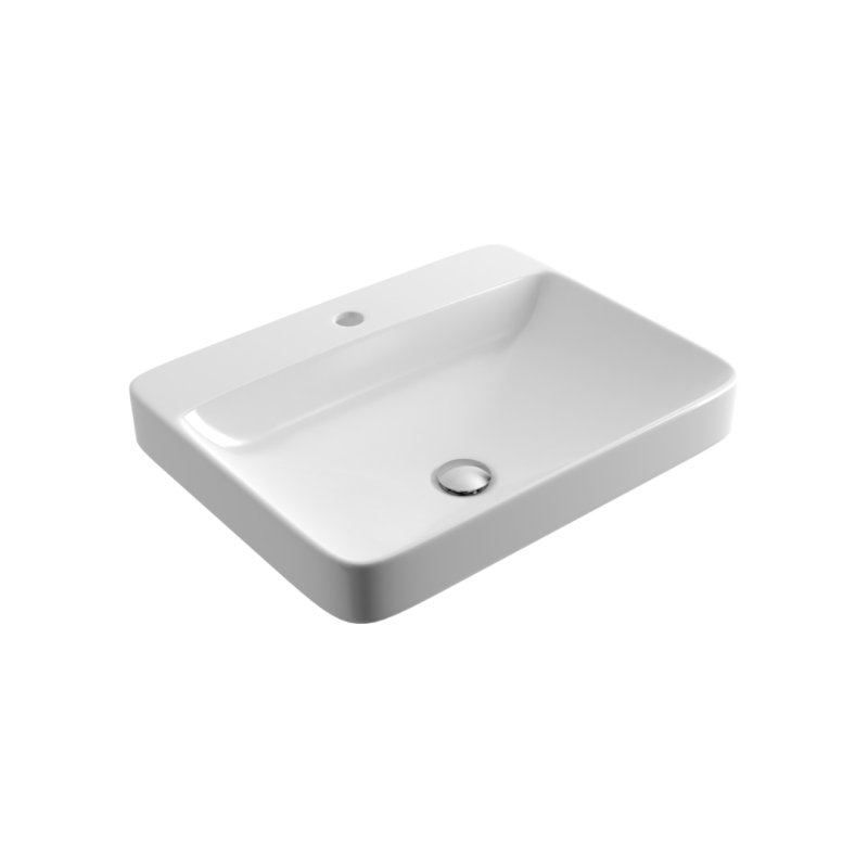 Holmi 59 umywalka nablatowa/wpuszczana 59x47 cm prostokątna z otworem na baterię, biały połysk