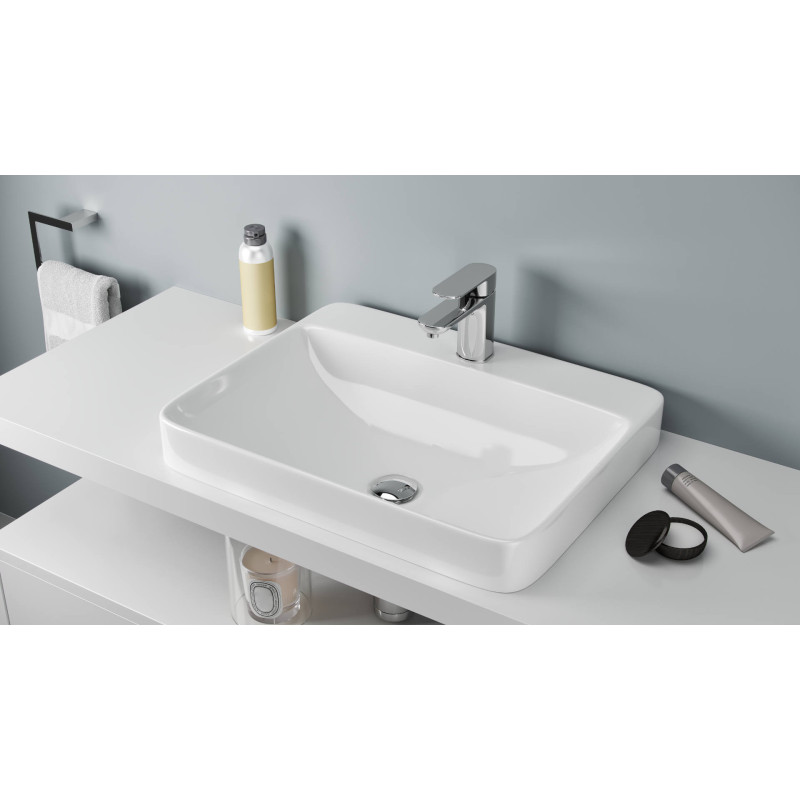 Holmi 59 umywalka nablatowa/wpuszczana 59x47 cm prostokątna z otworem na baterię, biały połysk