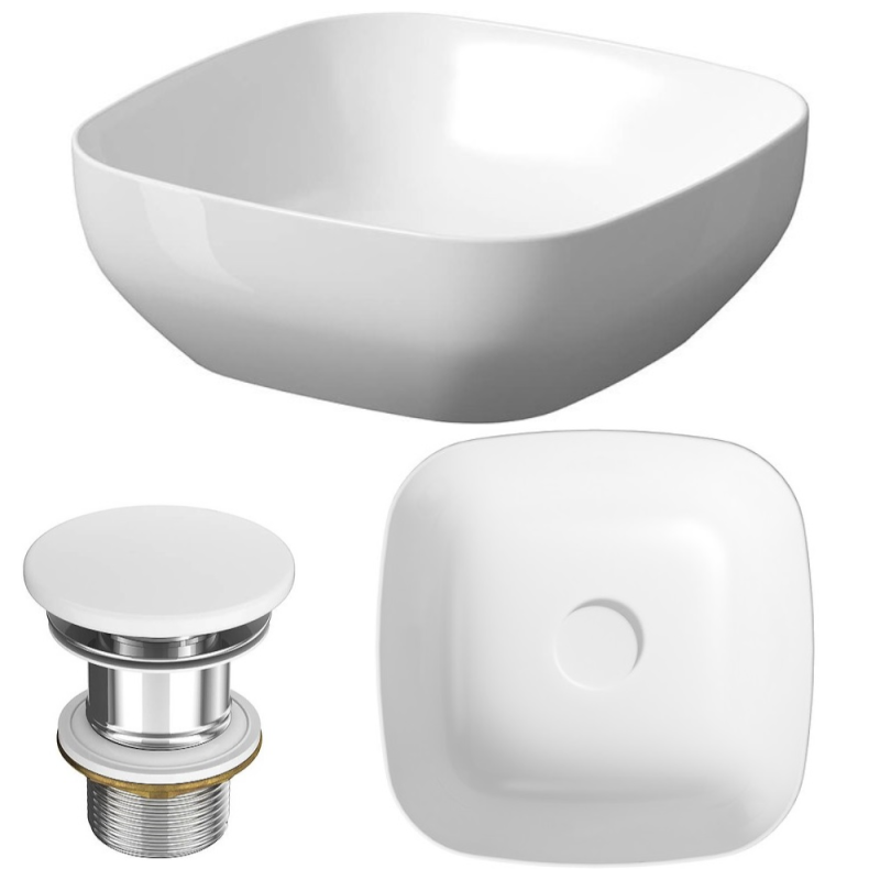 Elegancka Umywalka Nablatowa Larga - Stylowy Kwadrat 38x38 cm z Białym Korkiem