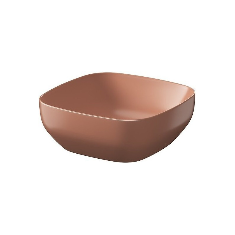 Elegancka umywalka nablatowa Larga 38x38 cm, ceglasty mat z korkiem