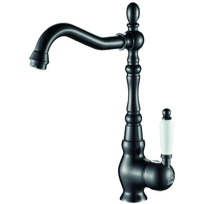 Retro Stojąca Bateria Evora z Ruchomą Wylewką, Czarne Wykończenie, Jednouchwytowa