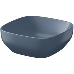 Ceramiczna umywalka nablatowa Larga kwadrat 38x38 cm, matowy niebieski + korek w zestawie