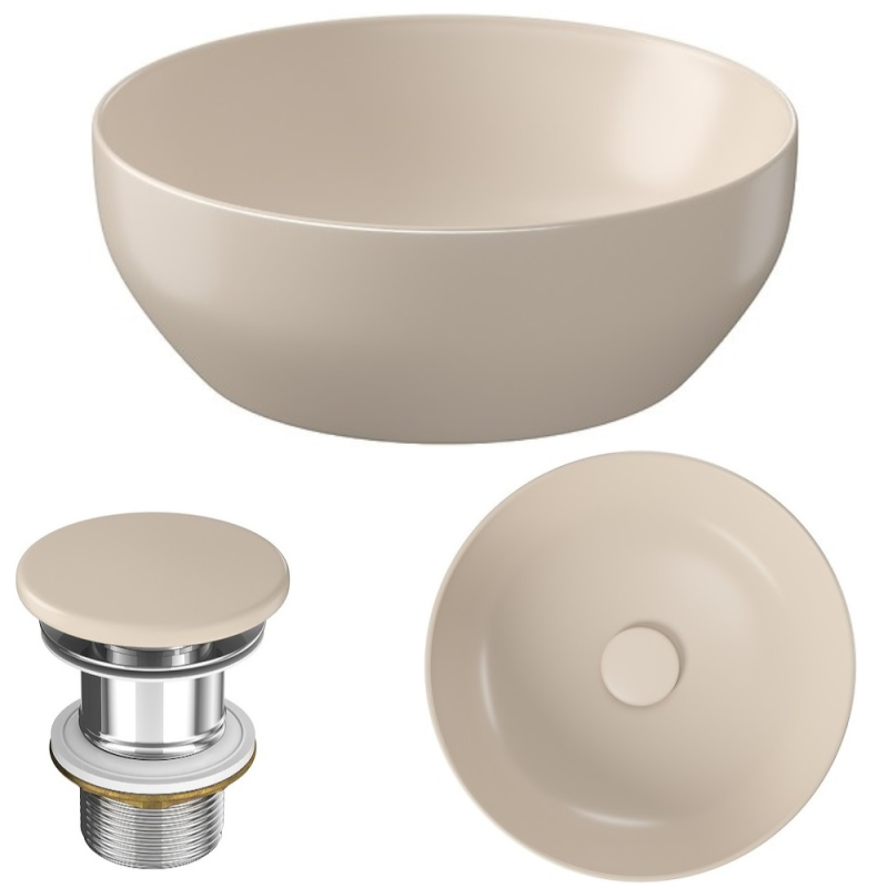 Elegancka Umywalka Nablatowa Larga 40 cm Beżowy Mat z Korekiem - Styl i Funkcjonalność