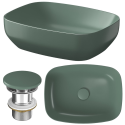 Ekskluzywna Umywalka Nablatowa Larga w Zielonym Macie, 50x38 cm + Korek