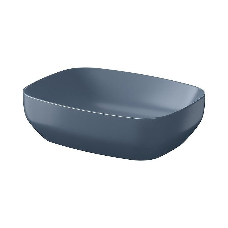 Elegancka umywalka nablatowa Larga 50x38 cm, niebieski mat z korkiem - designerska prostota