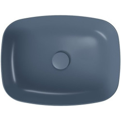 Elegancka umywalka nablatowa Larga 50x38 cm, niebieski mat z korkiem - designerska prostota