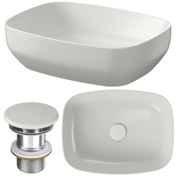 Elegancka umywalka nablatowa Larga 50x38 cm w jasnoszarym macie + korek w zestawie