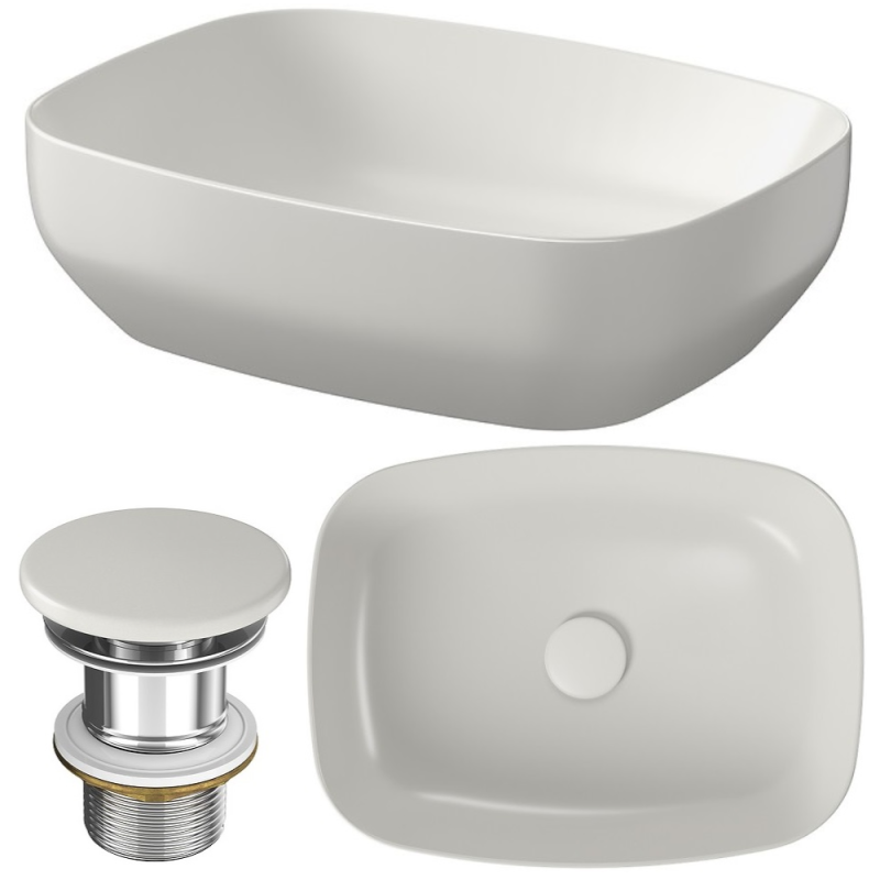 Elegancka umywalka nablatowa Larga 50x38 cm w jasnoszarym macie + korek w zestawie