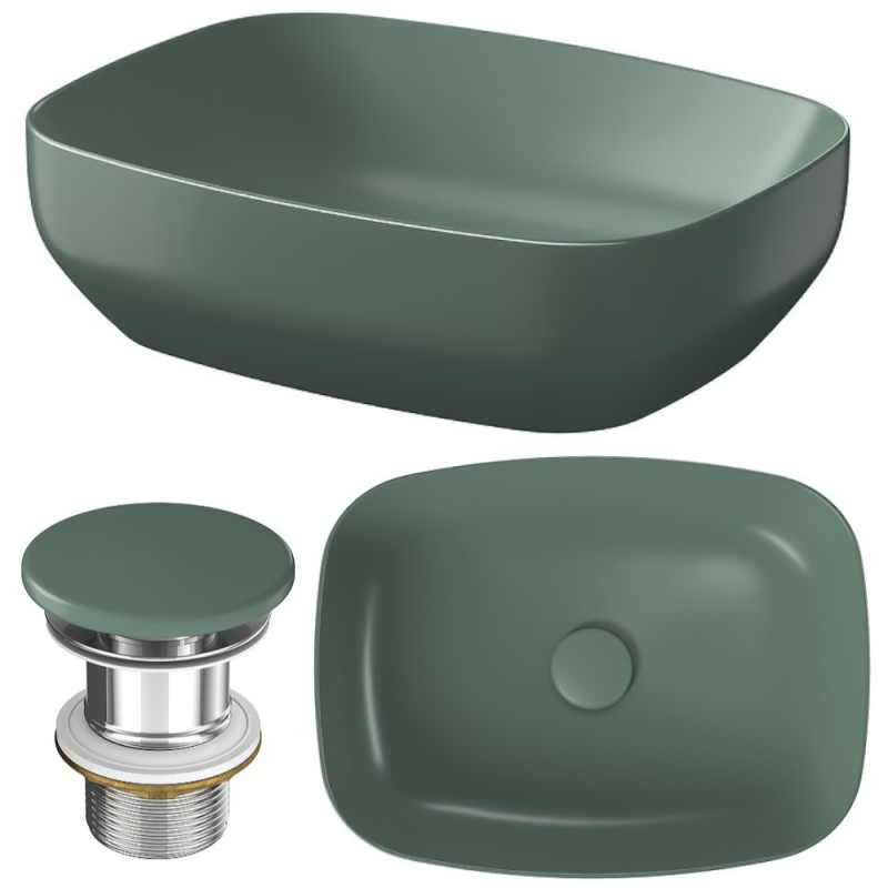 Umywalka Nablatowa Larga 50x38 cm Zielony Mat – Nowoczesny Styl i Funkcjonalność!