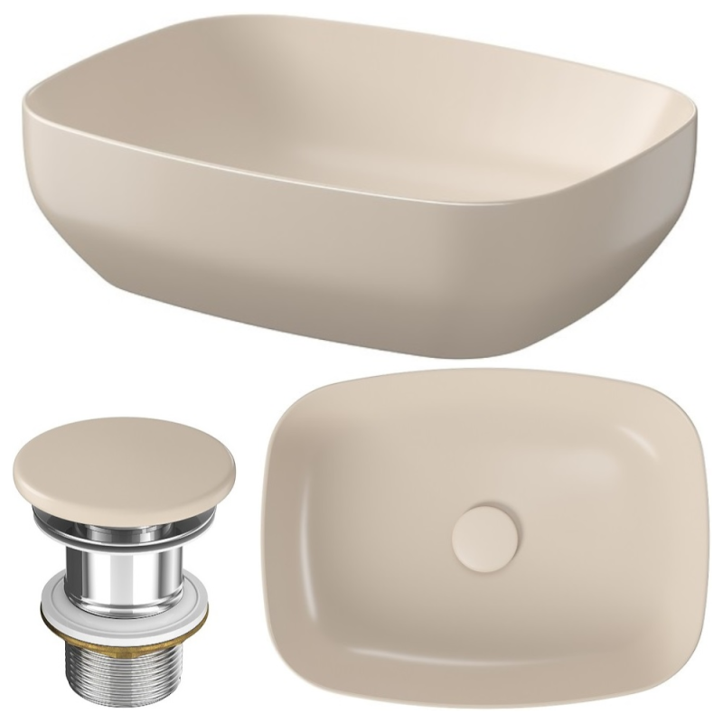 Elegancka umywalka Larga 50x38 cm beżowa matowa - idealna do nowoczesnej łazienki