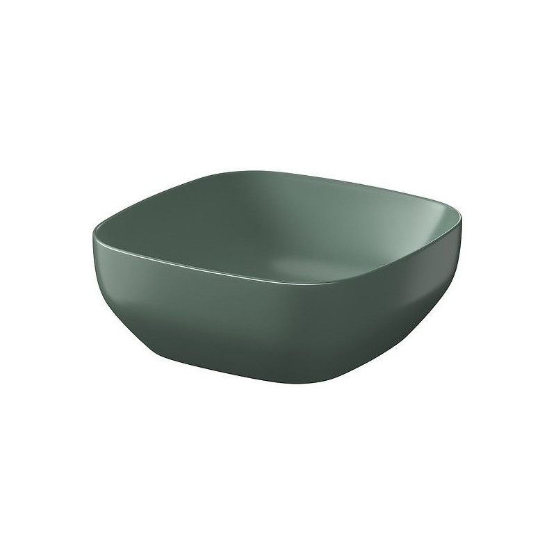 Stylowa umywalka Larga nablatowa 38x38 cm zielony mat z korkiem