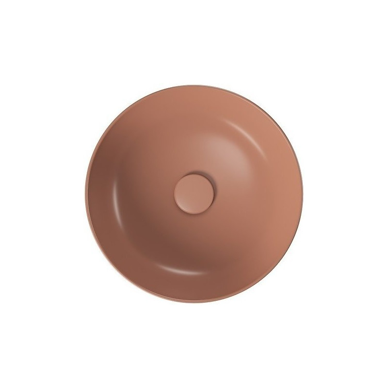 Stylowa Umywalka Okrągła Larga 40 cm w Ceglanym Macie z Funkcjonalnym Korkiem