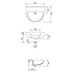 Elegancka umywalka ceramiczna President 55 cm bez otworu na baterie