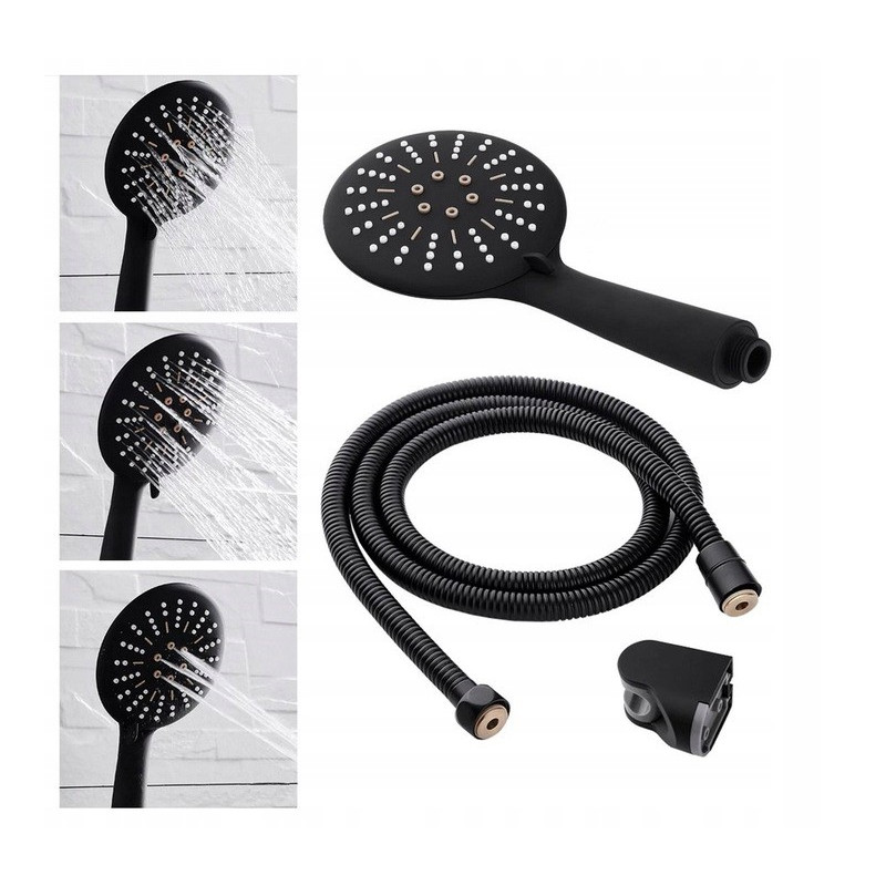 Stylowy Zestaw Prysznicowy: Słuchawka, Wąż i Uchwyt w Eleganckiej Czerni
