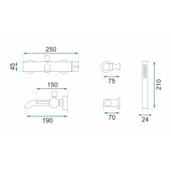 Luksusowa Bateria Wannowa Lungo w Złotym Wykończeniu