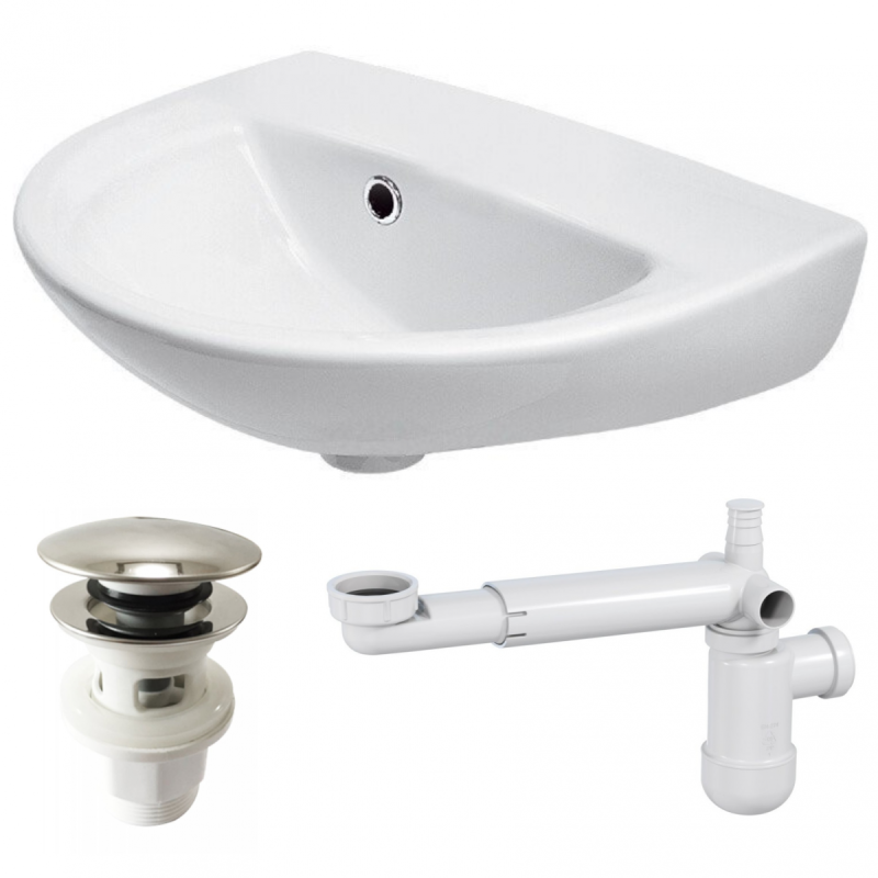 Ceramiczna Umywalka Wisząca 55cm z Syfonem i Korkiem - Elegancja i Funkcjonalność