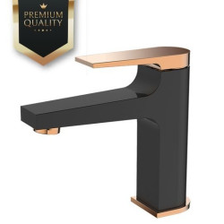 Nowoczesna bateria umywalkowa Invena MIDNIGHT czarno-złota rose BU-35-014