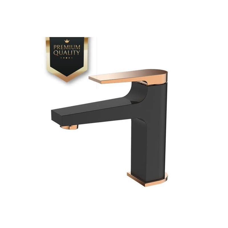 Nowoczesna bateria umywalkowa Invena MIDNIGHT czarno-złota rose BU-35-014