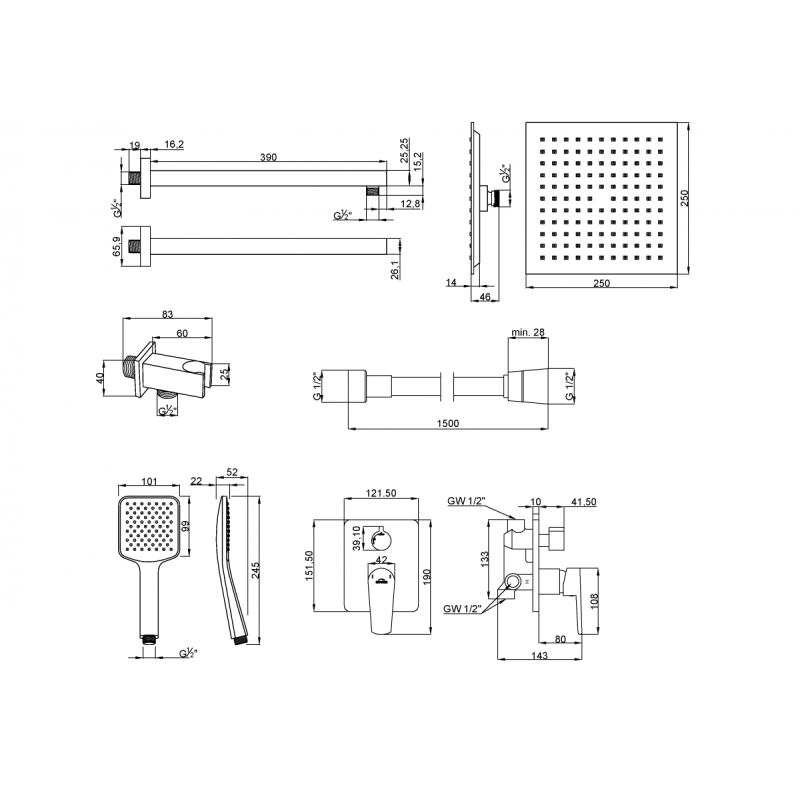 Midnight Lux: Zestaw Prysznicowy Podtynkowy z 2-funkcyjną Baterią BS-35-014