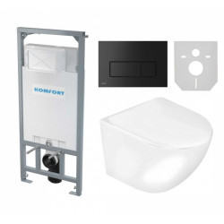 Zestaw WC Premium: Stelaż, Przycisk, Miska wisząca BEZ KOŁNIERZA, Deska SLIM Wolnoopadająca