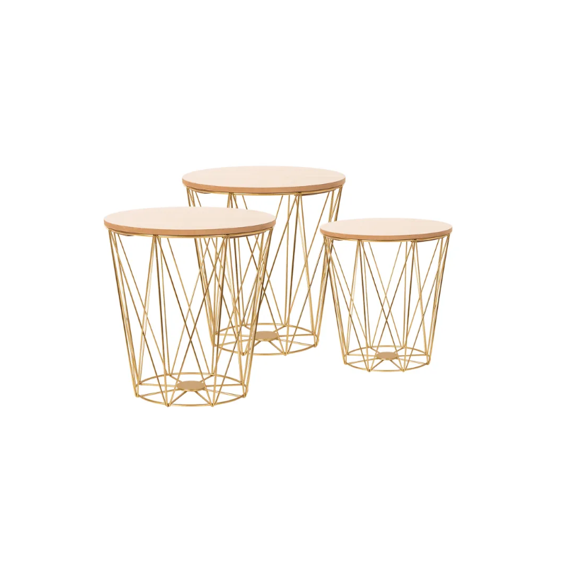 Stylowy Zestaw 3 Metalowych Stolikw Twins Gold - Elegancja w Złotym Wydaniu