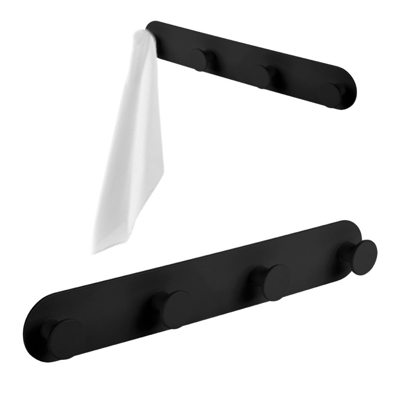 Stylowy Poczwórny Wieszak Na Ręczniki, Czarny Stalowy, Samoprzylepny I Przykręcany