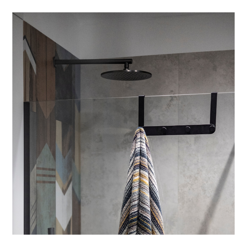 Stalowy Wieszak Bezinwazyjny na Ręczniki Do Kabiny Prysznicowej 4 Haczyki Czarny 325mm