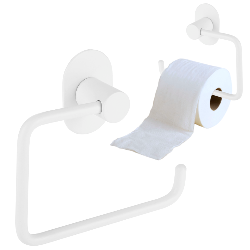 Biały uchwyt na papier - bezinwazyjne montowanie, nowoczesny design Miri, stalowa jakość!