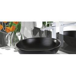 Umywalka Dokos z baterią GLAMOUR Gold – Elegancja w czerni, połyskująca jak marzenie!