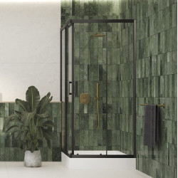 Zestaw: Ekskluzywna Kabina Prysznicowa LAVEO Bresso 90x90 cm Czarna + Środek Czystości