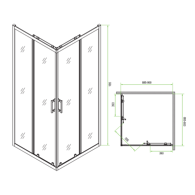 Zestaw: Ekskluzywna Kabina Prysznicowa LAVEO Bresso 90x90 cm Czarna + Środek Czystości